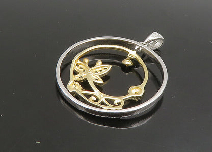 925 Sterling Silver  Vintage Genuine Diamonds 2 Tone Butterfly Pendant PT19122