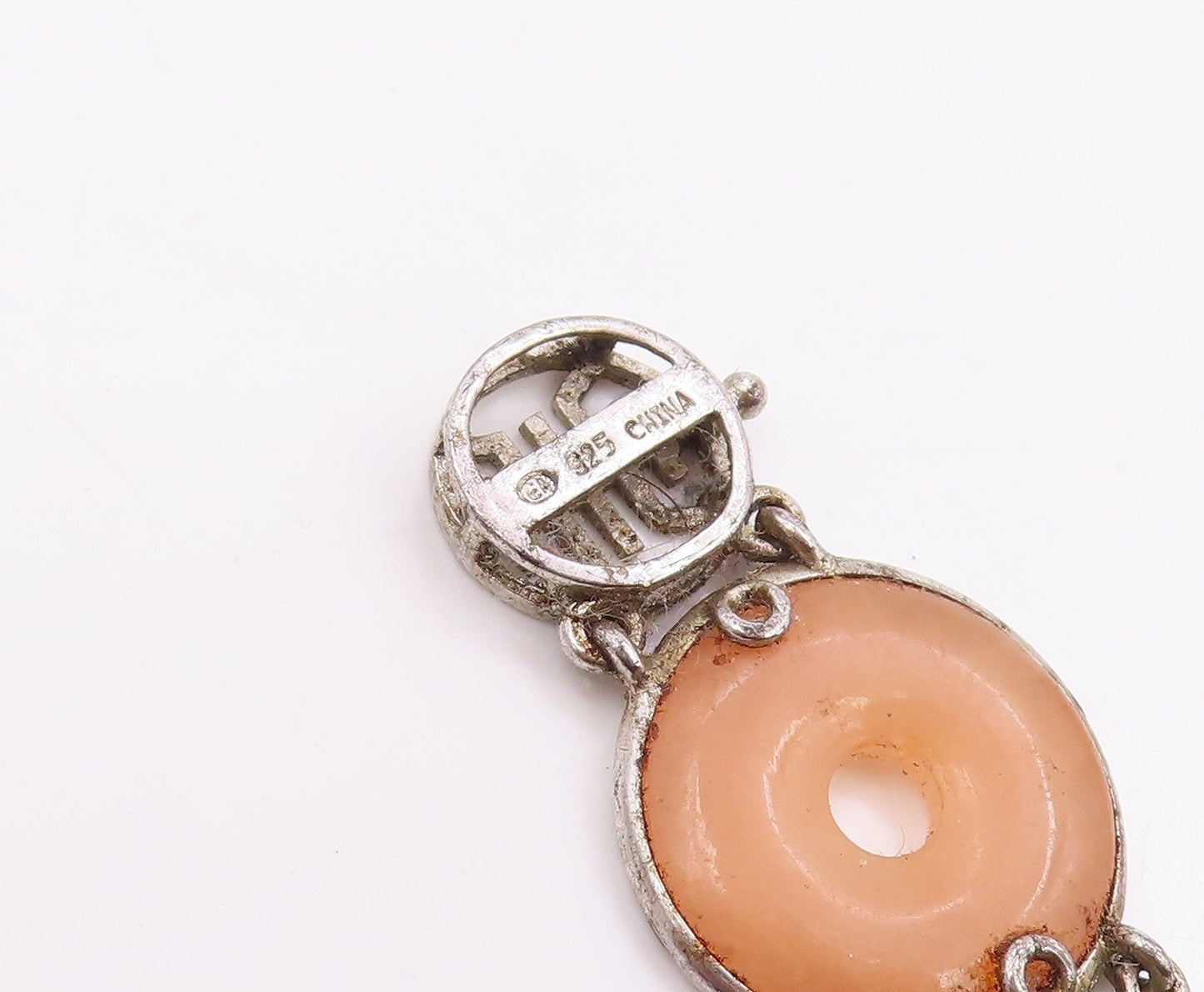 925 Sterling Silver Vintage Bracelet Peach Gemstone Classic Circle Link  BT11982