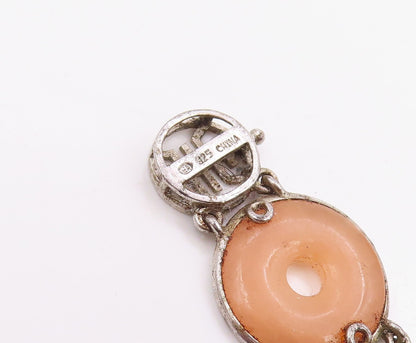 925 Sterling Silver Vintage Bracelet Peach Gemstone Classic Circle Link  BT11982