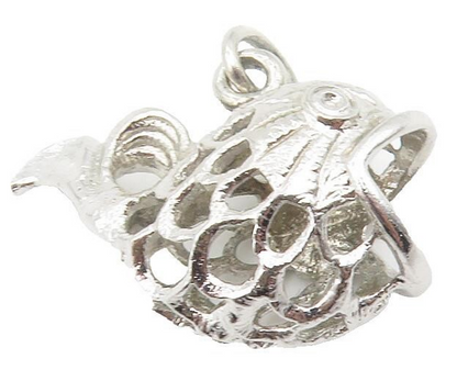 925 Sterling Silver  Shiny Fish Motif Open Mouth Petite Drop Pendant  PT9442