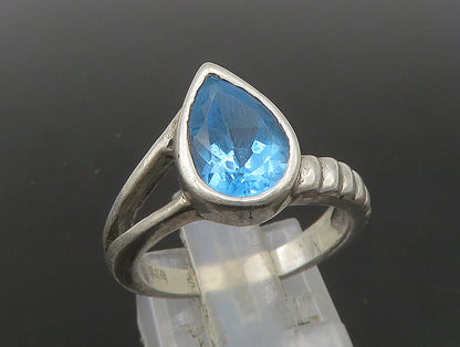 925 Sterling Silver  Vintage Tear Drop Blue Topaz Band Ring Sz 6.5  RG23713