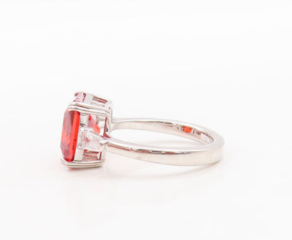 925 Sterling Silver Vintage Ring Square Cut Res & White CZ  Sz 7.5  RG29572