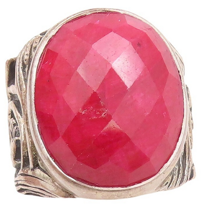 925 Sterling Silver Vintage Ring Swirly Carved Oval Red Gemstone  Sz 6.5 RG30220