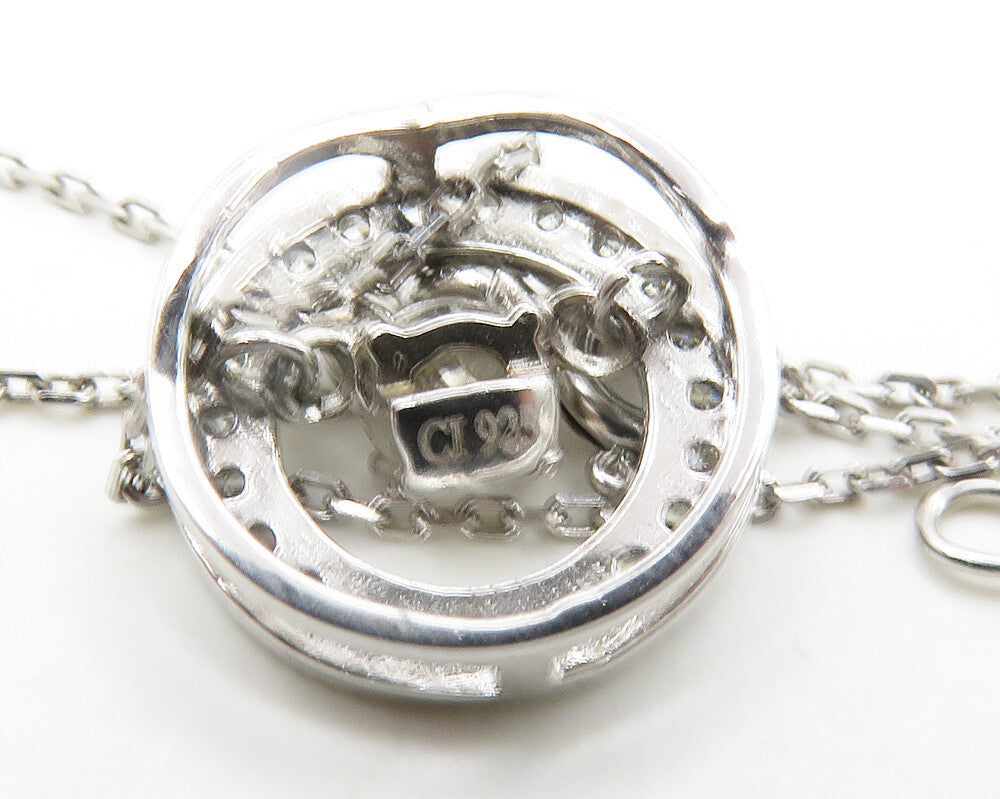 925 Sterling Silver  Cubic Zirconia Circle Pendant Chain Necklace  NE3134