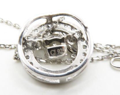 925 Sterling Silver  Cubic Zirconia Circle Pendant Chain Necklace  NE3134