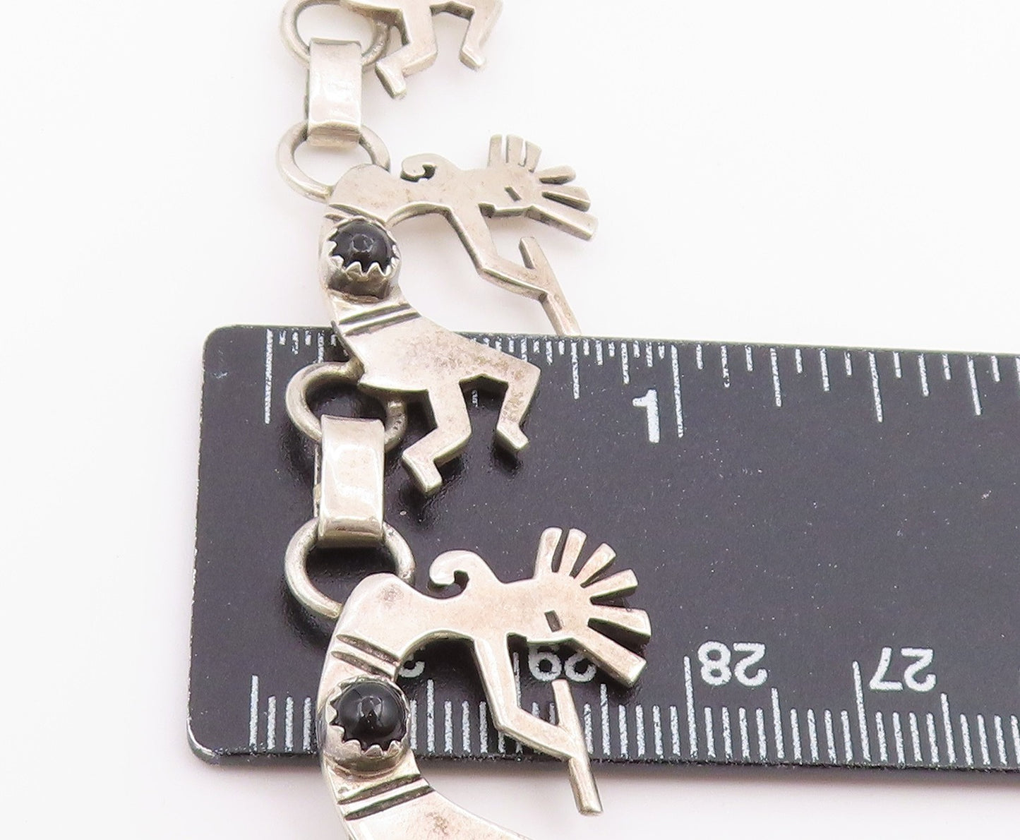 925 Sterling Silver Vintage Necklace SOUTHWESTERN Onyx Flute Player Link  NE4913