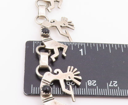 925 Sterling Silver Vintage Necklace SOUTHWESTERN Onyx Flute Player Link  NE4913