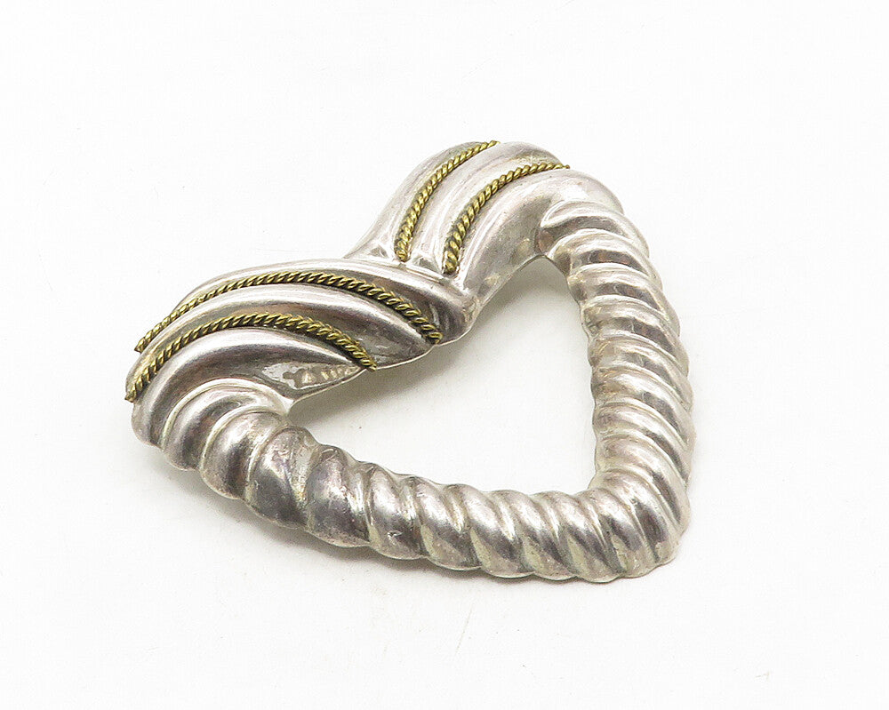 MEXICO 925 Sterling Silver  Vintage Two Tone Rope Twist Brooch Pin  BP3834