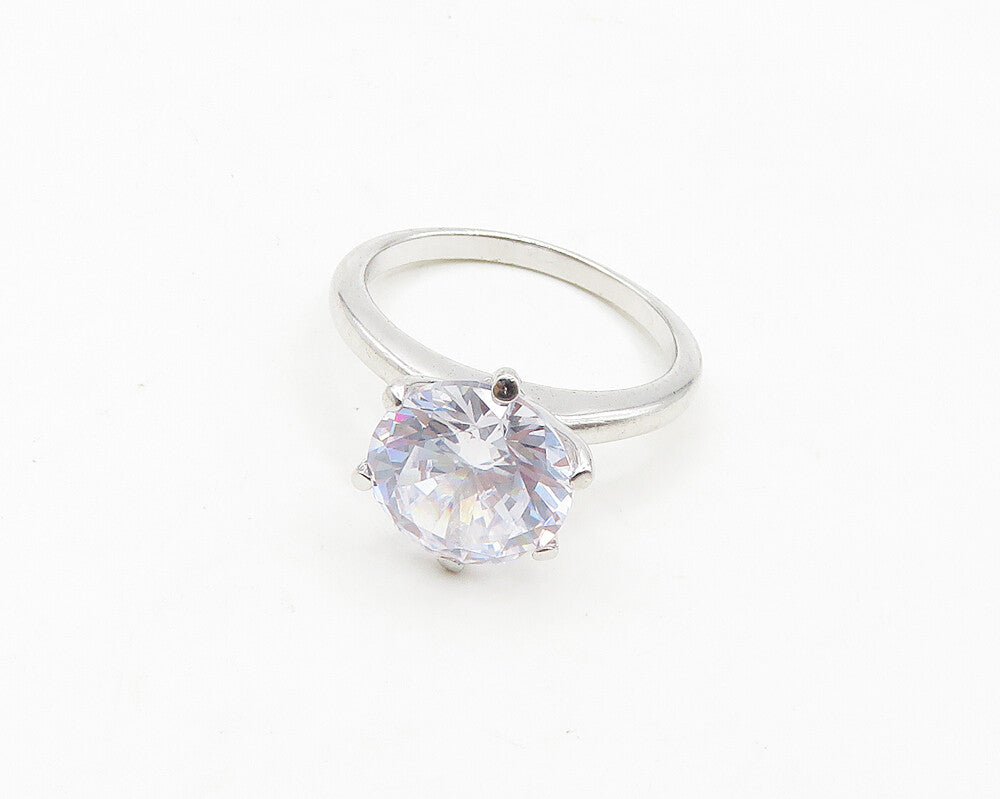 925 Sterling Silver  Sparkling Cubic Zirconia Solitaire Ring Sz 7  RG19131