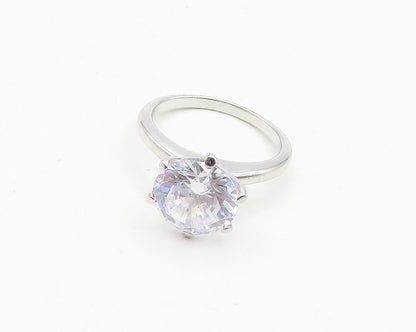 925 Sterling Silver  Sparkling Cubic Zirconia Solitaire Ring Sz 7  RG19131