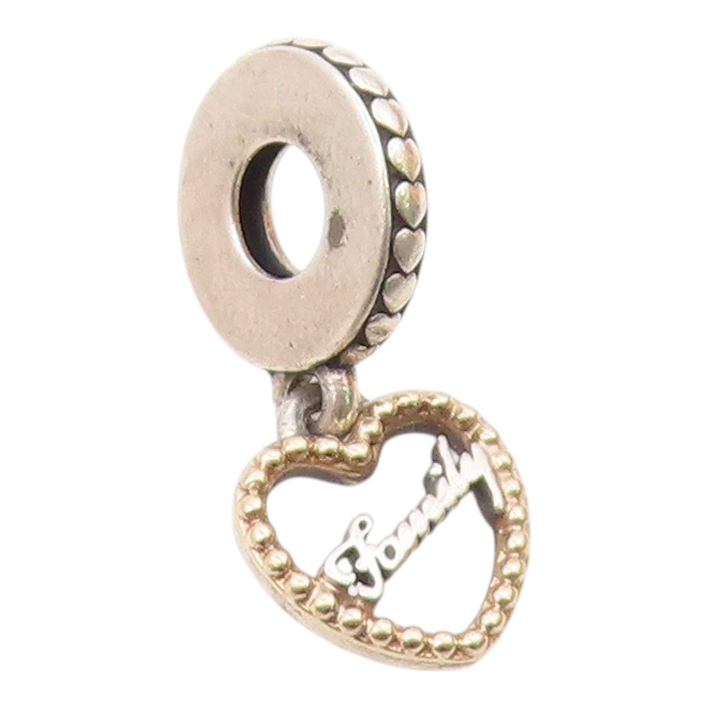 PANDORA 925 Silver & 14K GOLD  Vintage Family Love Heart Pendant  PT18721