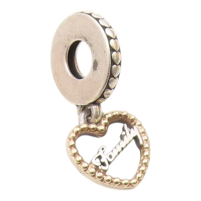 PANDORA 925 Silver & 14K GOLD  Vintage Family Love Heart Pendant  PT18721