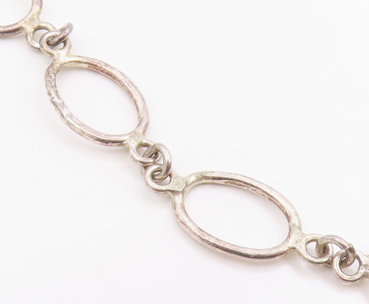 925 Sterling Silver Vintage Necklace Modernist Hollow Oval Link Chain  NE4746