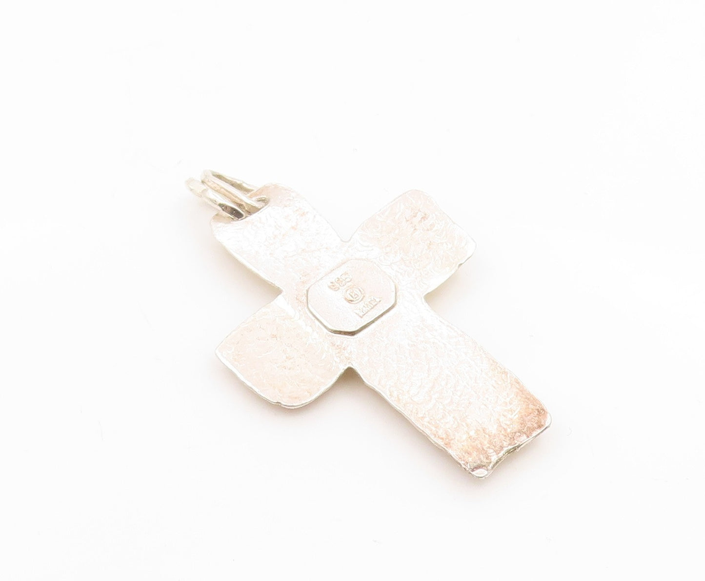 925 Sterling Silver Vintage Pendant ISRAEL Roman Glass Religious Cross  PT25903