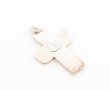 925 Sterling Silver Vintage Pendant ISRAEL Roman Glass Religious Cross  PT25903