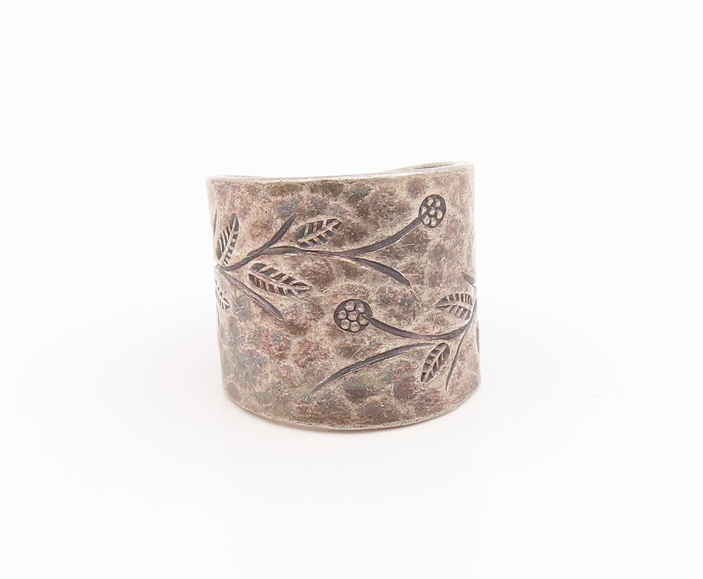 925 Sterling Silver Vintage Ring Floral Etched Hammered Band  Sz 6.5  RG36107