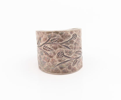 925 Sterling Silver Vintage Ring Floral Etched Hammered Band  Sz 6.5  RG36107