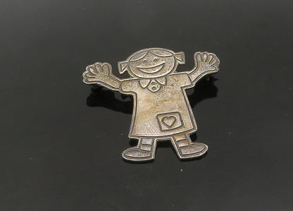 MEXICO 925 Sterling Silver  Vintage Happy Little Girl Brooch Pin  BP8489