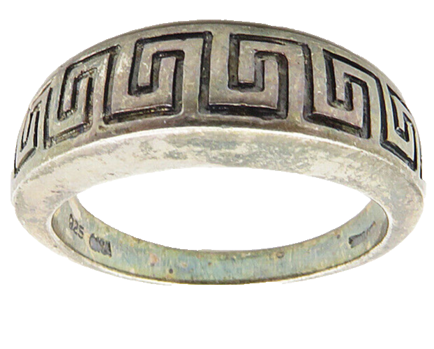 925 Sterling Silver  Vintage Dark Tone Open Greek Key Band Ring Sz 7  RG8815