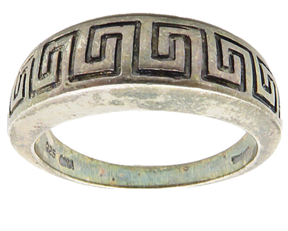 925 Sterling Silver  Vintage Dark Tone Open Greek Key Band Ring Sz 7  RG8815