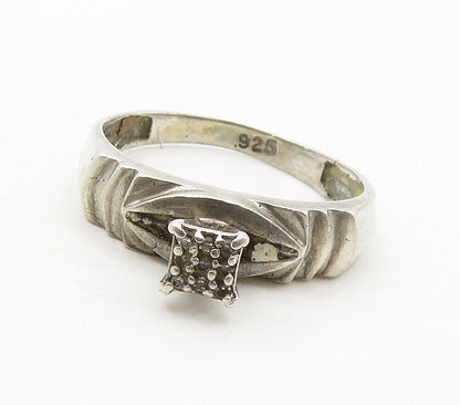 925 Sterling Silver  Vintage Genuine Diamonds Smooth Band Ring Sz 6.5  RG15839