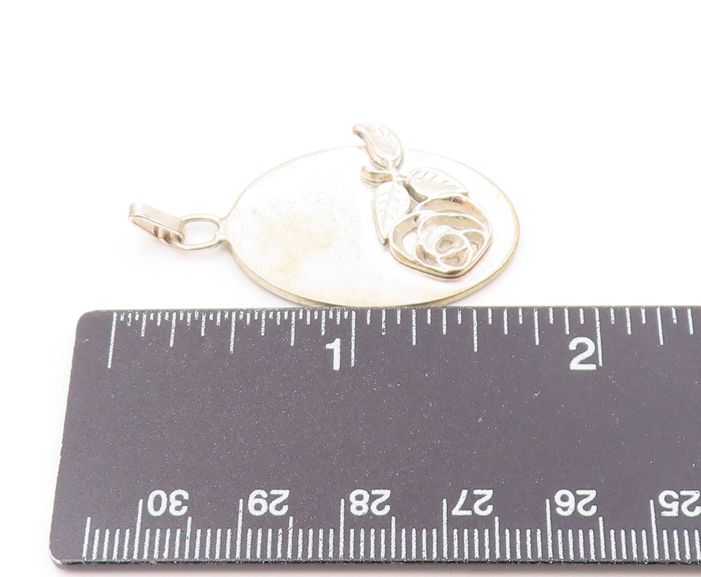 POLAND 925 Sterling Silver  Vintage Shiny Rose Flower Motif Pendant  PT16699