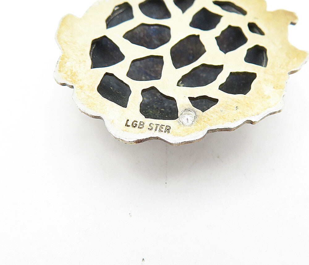 925 Sterling Silver  Vintage Two Tone Patterned Dome Drop Pendant  PT3505