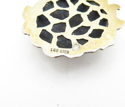 925 Sterling Silver  Vintage Two Tone Patterned Dome Drop Pendant  PT3505