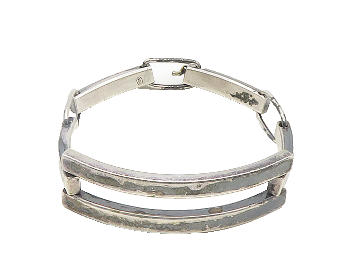 EUROPEAN 925 Silver  Vintage Dark Tone Smooth Curve Bar Chain Bracelet  BT7794