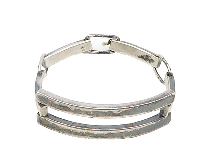 EUROPEAN 925 Silver  Vintage Dark Tone Smooth Curve Bar Chain Bracelet  BT7794