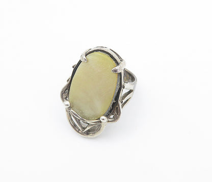 925 Sterling Silver  Vintage Mother Of Pearl Oval Cocktail Ring Sz 8  RG8409