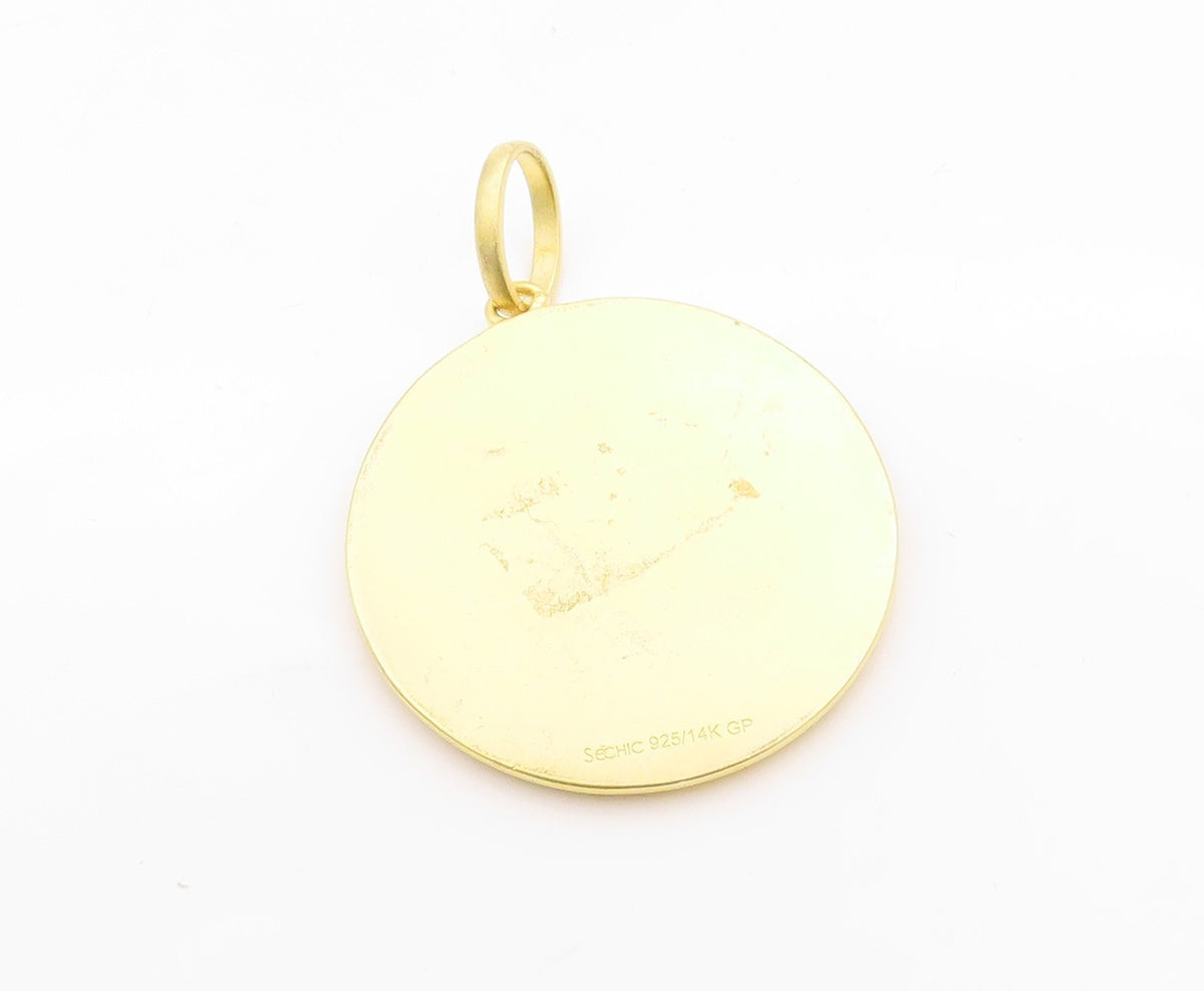 14k Gold 925 Sterling Silver Vintage Pendant Religious Carved Jesus Coin PT24609