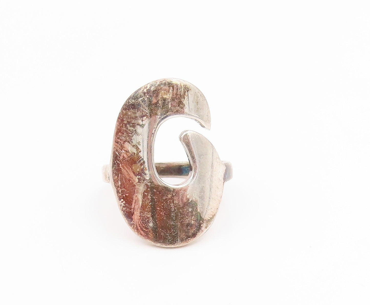 925 Sterling Silver Vintage Ring Modernist Abstract Swirl Band  Sz 8.5  RG36121