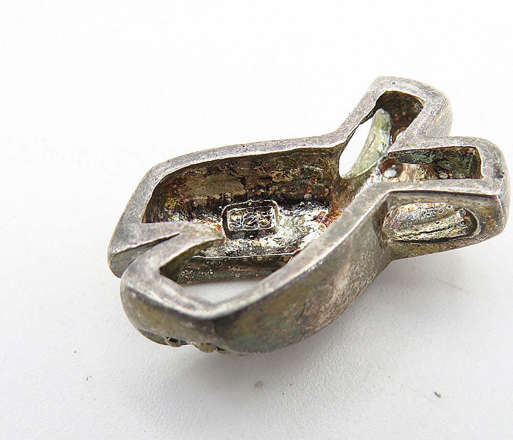 925 Sterling Silver  Vintage Topaz Dark Tone Crossed Ribbon Pendant  PT5005
