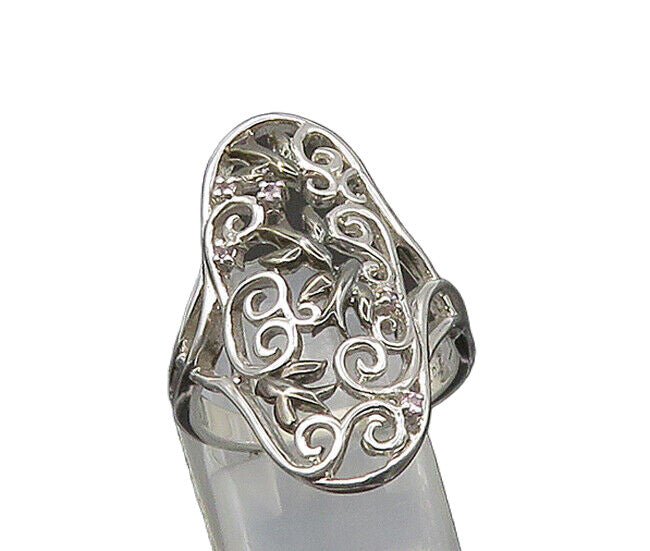 TOTO 925 Silver  Vintage Genuine Diamonds Swirl Vine Band Ring Sz 7  RG21480