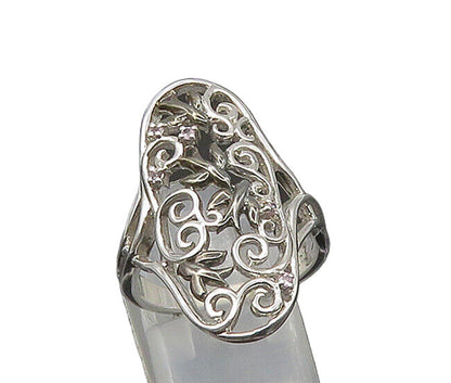 TOTO 925 Silver  Vintage Genuine Diamonds Swirl Vine Band Ring Sz 7  RG21480