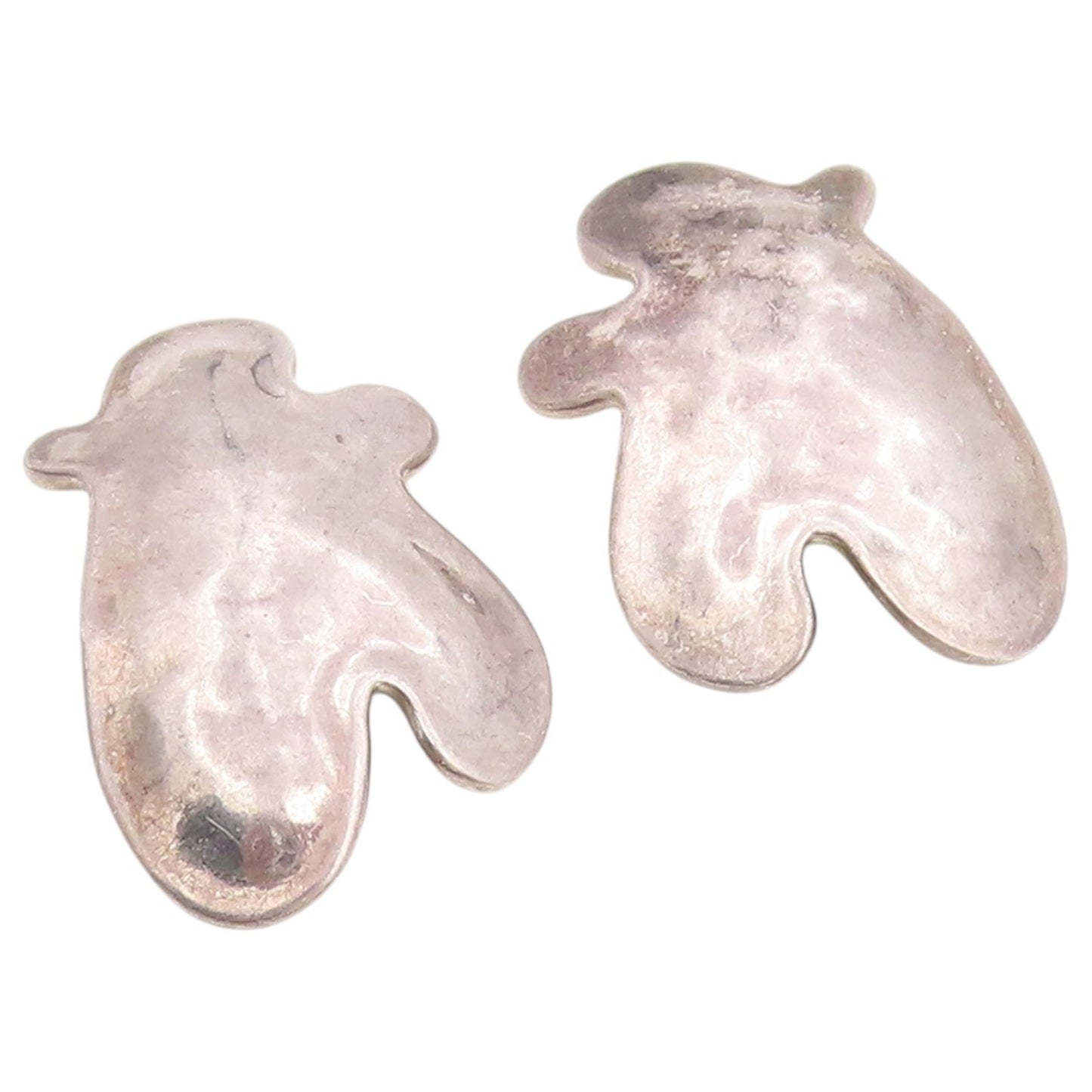 925 Sterling Silver Vintage Earrings Modernist Solid Hammered Clip On  EG14469
