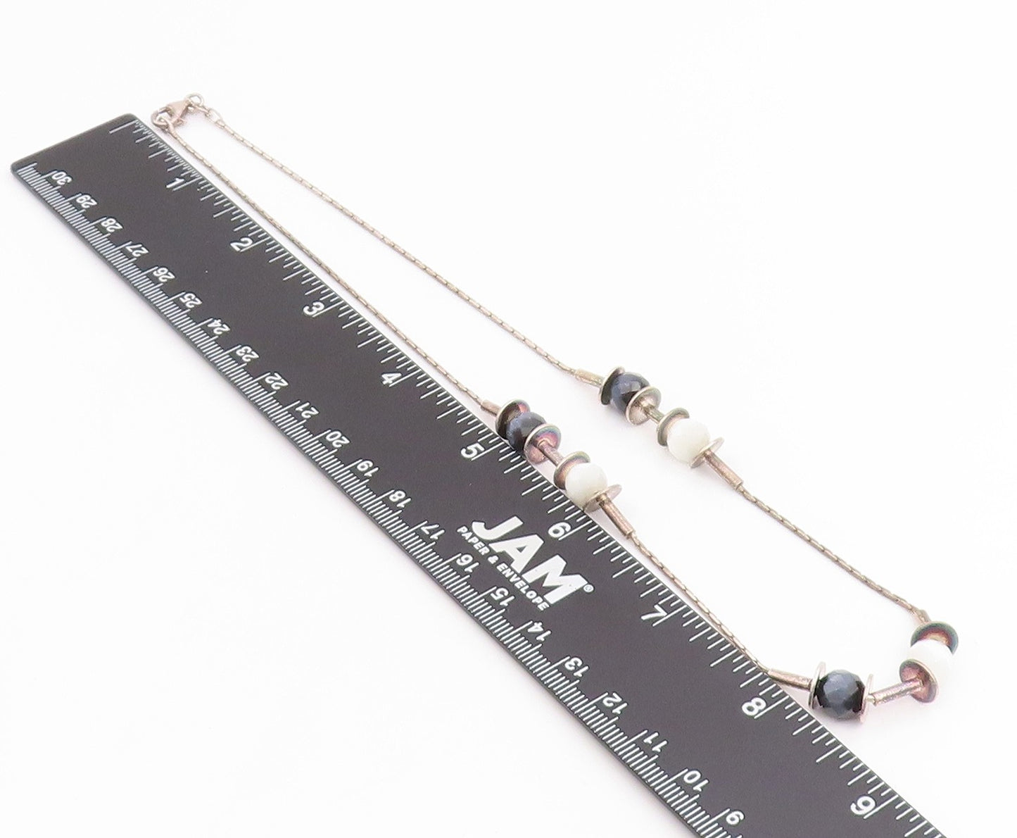 925 Sterling Silver Vintage Necklace Modernist Faceted Quartz Bead Chain  NE4804