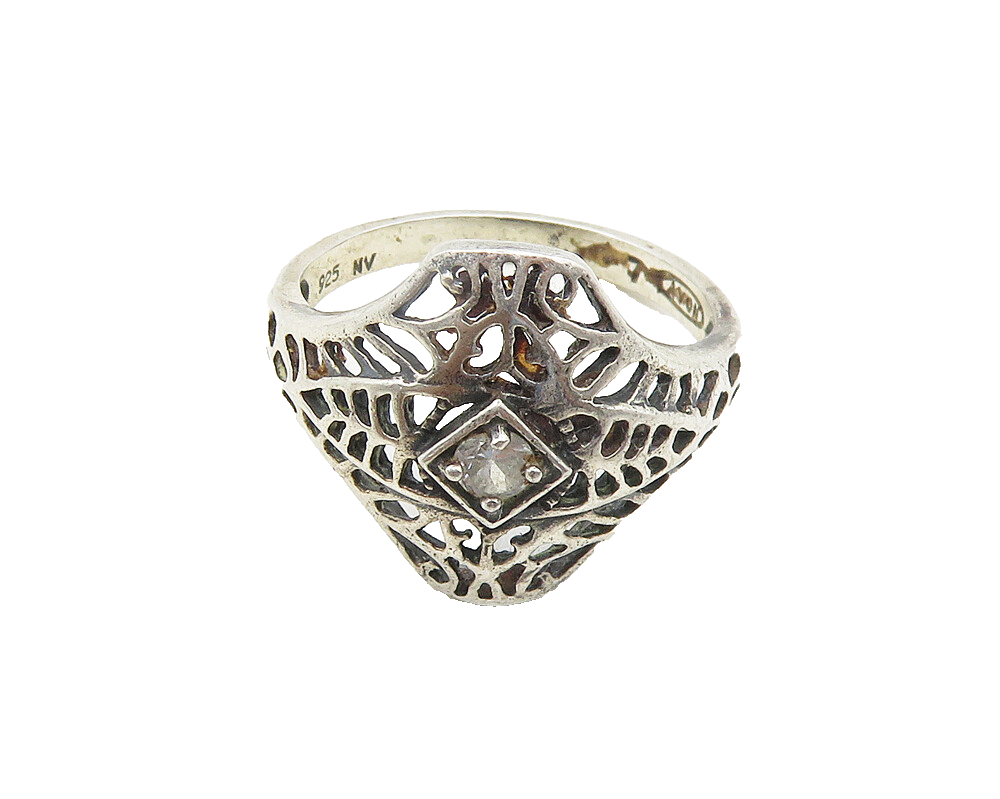 925 Sterling Silver  Vintage Topaz Cutout Design Band Ring Sz 7  RG19018