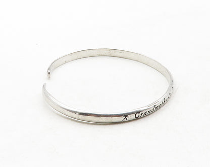 925 Sterling Silver  Vintage A Grandmother's Love Quote Cuff Bracelet  BT4789