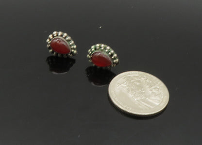 925 Sterling Silver  Vintage Tear Drop Carnelian Bubble Stud Earrings  EG10310
