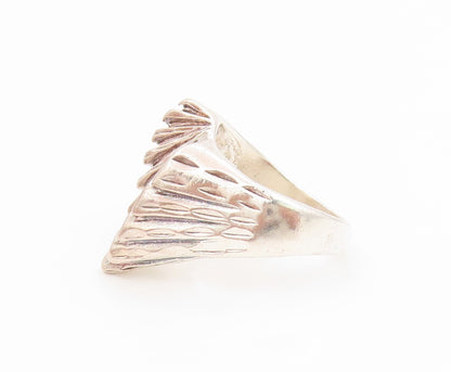 925 Sterling Silver Vintage Ring Classic Ribbed Feather Wing Band  Sz 7  RG36012