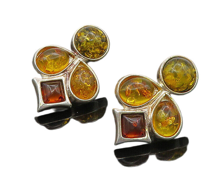 925 Sterling Silver   Vintage Cabochon Cut Amber Drop Earrings  EG11287