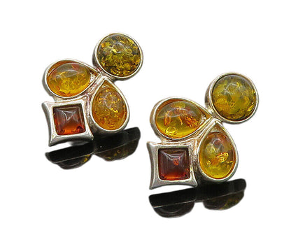925 Sterling Silver   Vintage Cabochon Cut Amber Drop Earrings  EG11287