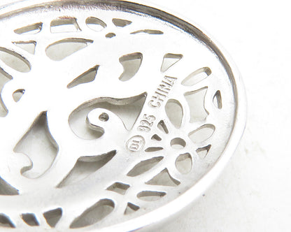 925 Sterling Silver  Genuine Diamond Open Floral Swirl Design Pendant  PT7732