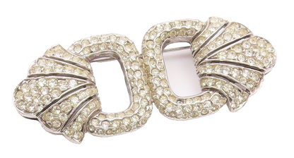925 Sterling Silver  Vintage White Topaz Encrusted Open Brooch Pin  BP3345