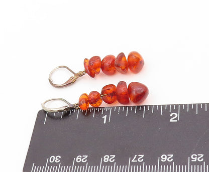 925 Sterling Silver Vintage Earrings Drop Amorphas Stacked Amber Drop   EG13407