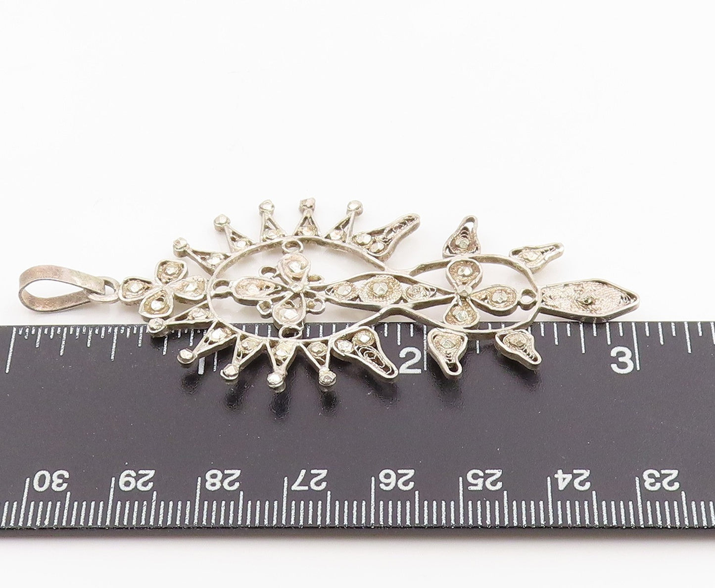 925 Sterling Silver Vintage Pendant Celestial Sunburst Filigree Design  PT25478