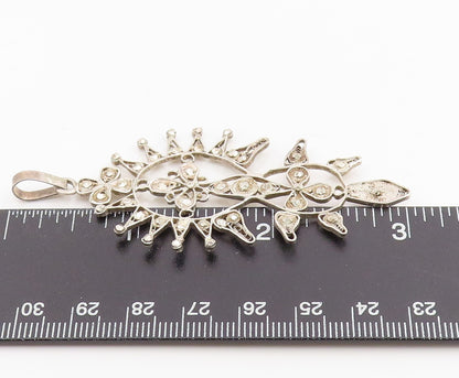 925 Sterling Silver Vintage Pendant Celestial Sunburst Filigree Design  PT25478