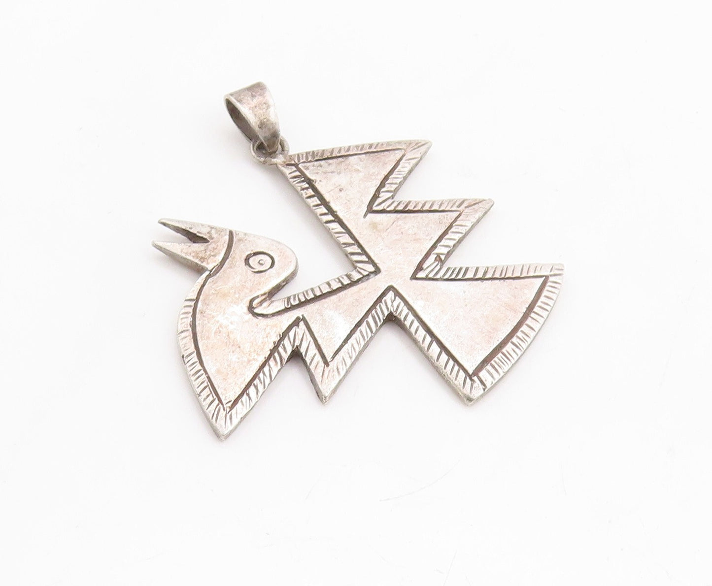 925 Sterling Silver Vintage Pendant Dark Tone Designer Etched Bird  PT23733